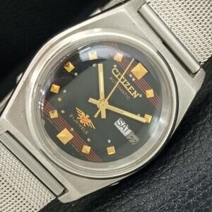 Vintage 1981 Citizen Automatic Mens Silver Watch W/daydate & Red accents